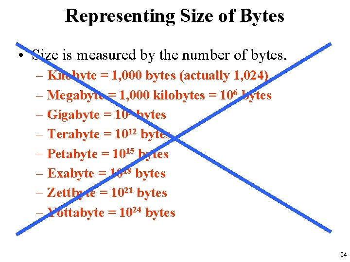 Representing Size of Bytes • Size is measured by the number of bytes. –
