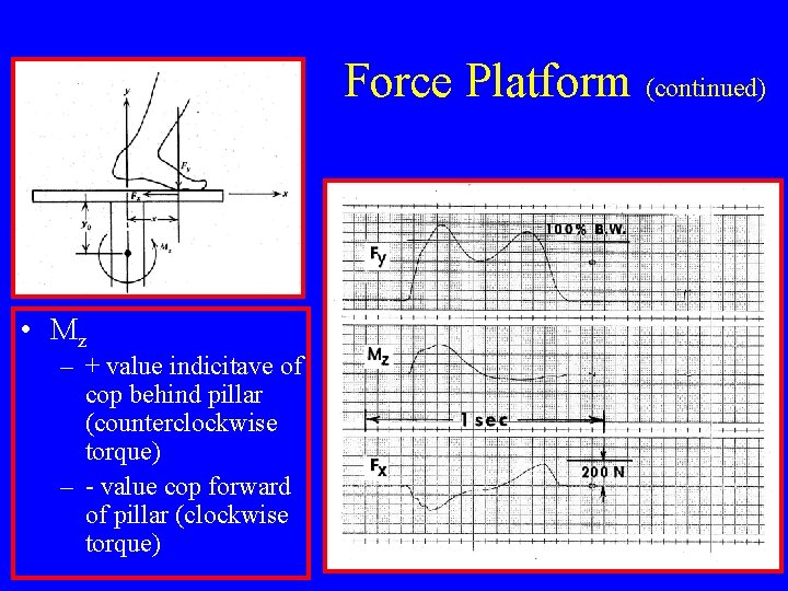 Force Platform (continued) • Mz – + value indicitave of cop behind pillar (counterclockwise