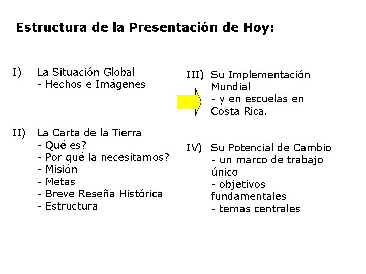 Estructura de la Presentación de Hoy: I) La Situación Global - Hechos e Imágenes