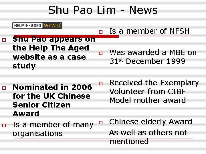 Shu Pao Lim - News o o o Shu Pao appears on the Help