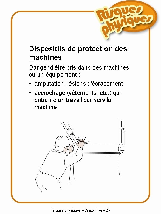 Dispositifs de protection des machines Danger d'être pris dans des machines ou un équipement