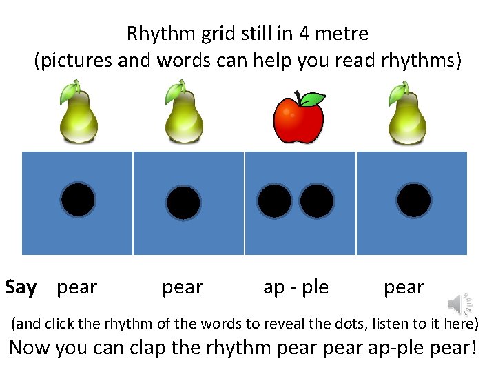 Rhythm grid still in 4 metre (pictures and words can help you read rhythms)
