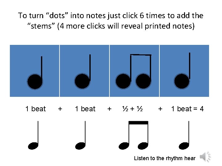 To turn “dots” into notes just click 6 times to add the “stems” (4