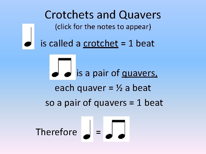 Crotchets and Quavers (click for the notes to appear) is called a crotchet =