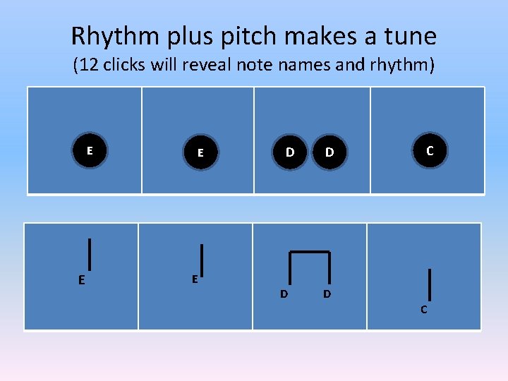 Rhythm plus pitch makes a tune (12 clicks will reveal note names and rhythm)
