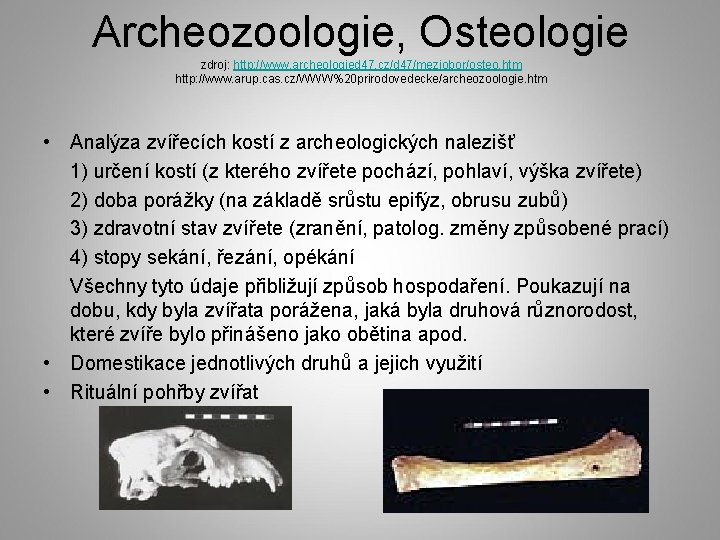 Archeozoologie, Osteologie zdroj: http: //www. archeologied 47. cz/d 47/meziobor/osteo. htm http: //www. arup. cas.