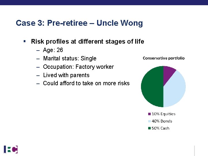 Case 3: Pre-retiree – Uncle Wong § Risk profiles at different stages of life Case 3: Pre-retiree – Uncle Wong § Risk profiles at different stages of life