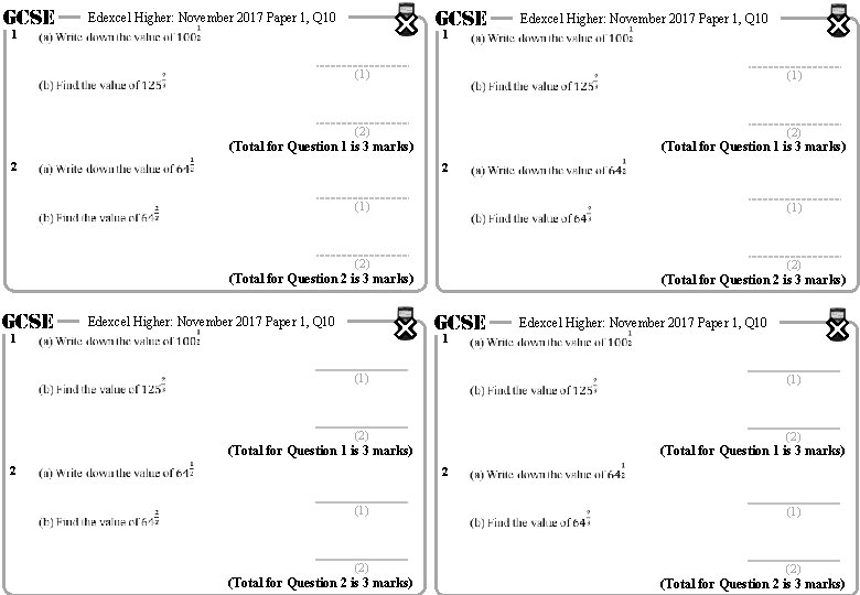 GCSE 1 GCSE Edexcel Higher: November 2017 Paper 1, Q 10 1 (1) Edexcel