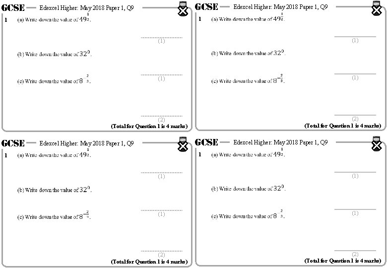 GCSE 1 GCSE Edexcel Higher: May 2018 Paper 1, Q 9 1 Edexcel Higher: