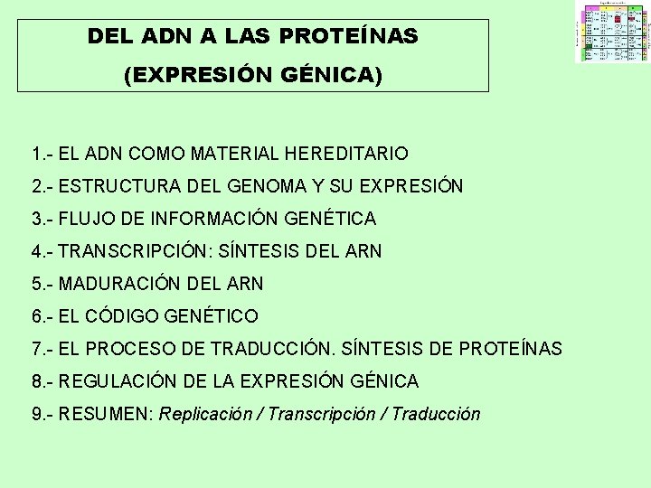 DEL ADN A LAS PROTEÍNAS (EXPRESIÓN GÉNICA) 1. - EL ADN COMO MATERIAL HEREDITARIO DEL ADN A LAS PROTEÍNAS (EXPRESIÓN GÉNICA) 1. - EL ADN COMO MATERIAL HEREDITARIO