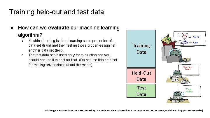 Training held-out and test data ● How can we evaluate our machine learning algorithm? Training held-out and test data ● How can we evaluate our machine learning algorithm?
