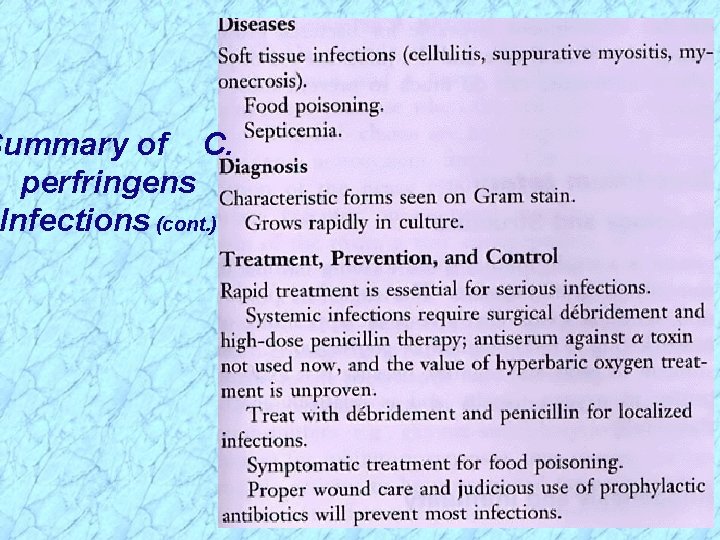 Summary of C. perfringens Infections (cont. ) 
