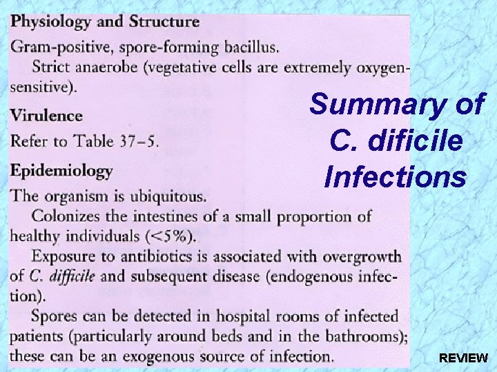 Summary of C. dificile Infections REVIEW 