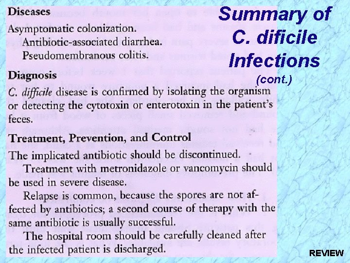 Summary of C. dificile Infections (cont. ) REVIEW 
