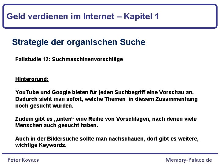 Geld verdienen im Internet – Kapitel 1 Strategie der organischen Suche Fallstudie 12: Suchmaschinenvorschläge