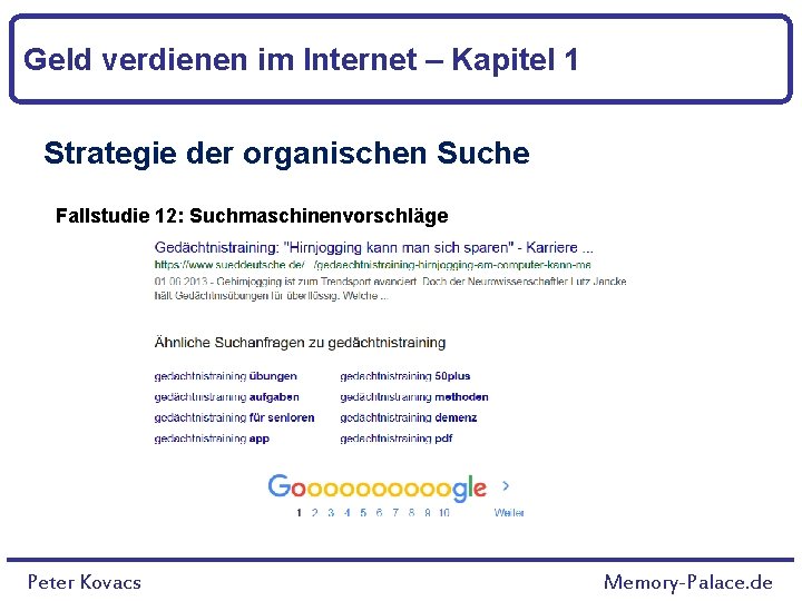 Geld verdienen im Internet – Kapitel 1 Strategie der organischen Suche Fallstudie 12: Suchmaschinenvorschläge
