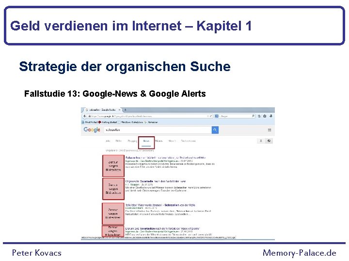 Geld verdienen im Internet – Kapitel 1 Strategie der organischen Suche Fallstudie 13: Google-News