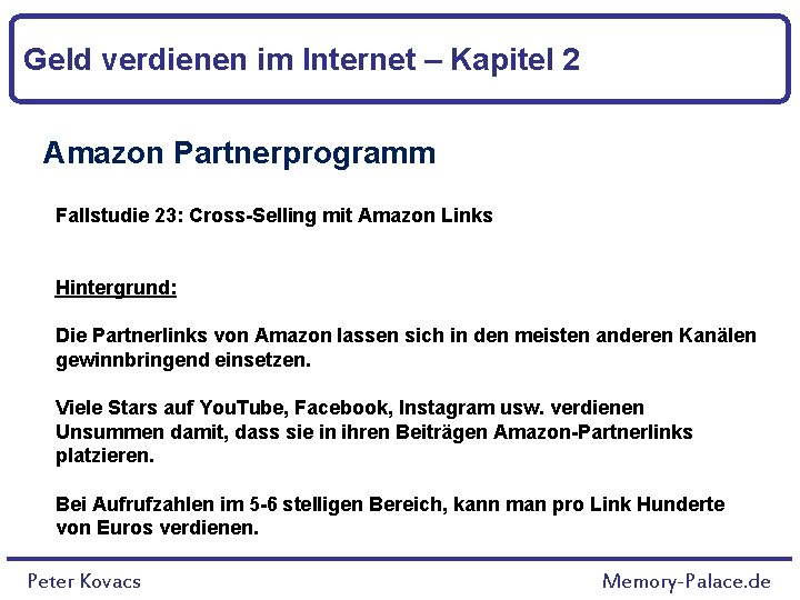 Geld verdienen im Internet – Kapitel 2 Amazon Partnerprogramm Fallstudie 23: Cross-Selling mit Amazon