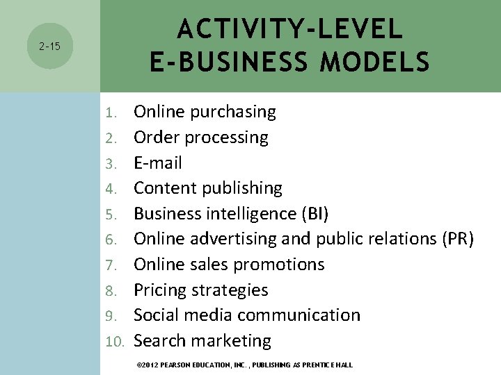 ACTIVITY-LEVEL E-BUSINESS MODELS 2 -15 1. 2. 3. 4. 5. 6. 7. 8. 9.