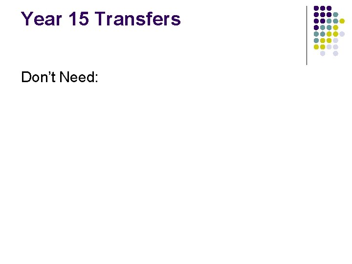 Year 15 Transfers Don’t Need: Year 15 Transfers Don’t Need: