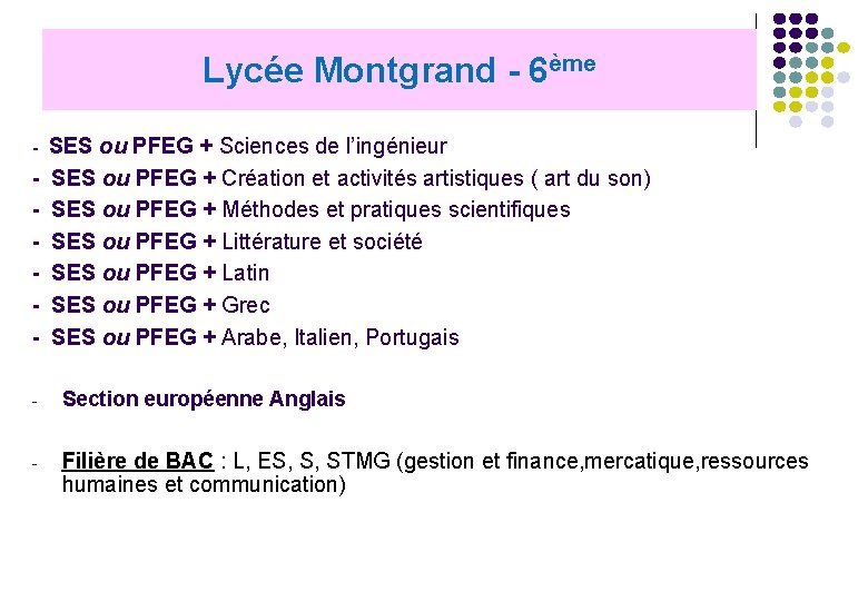 Lycée Montgrand - 6ème - SES ou PFEG + Sciences de l’ingénieur - SES