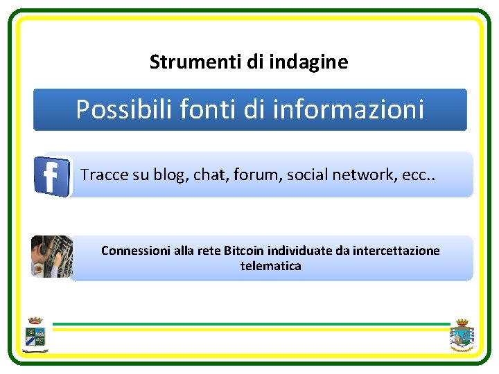 Strumenti di indagine Possibili fonti di informazioni Tracce su blog, chat, forum, social network,