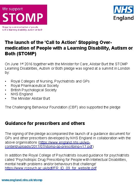 The launch of the ‘Call to Action’ Stopping Overmedication of People with a Learning