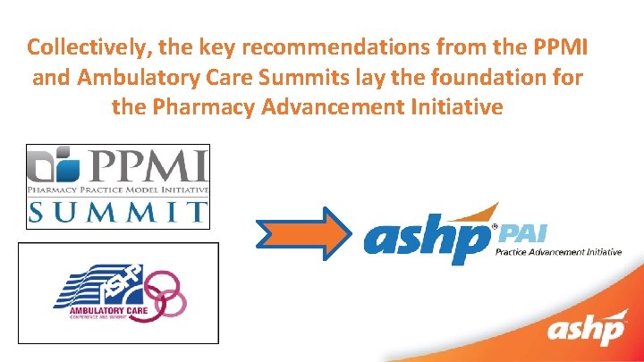 Collectively, the key recommendations from the PPMI and Ambulatory Care Summits lay the foundation