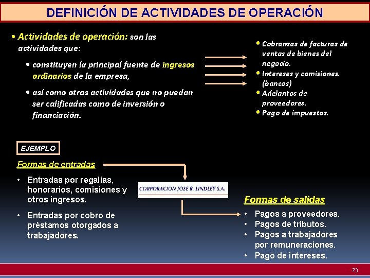 DEFINICIÓN DE ACTIVIDADES DE OPERACIÓN • Actividades de operación: son las actividades que: •