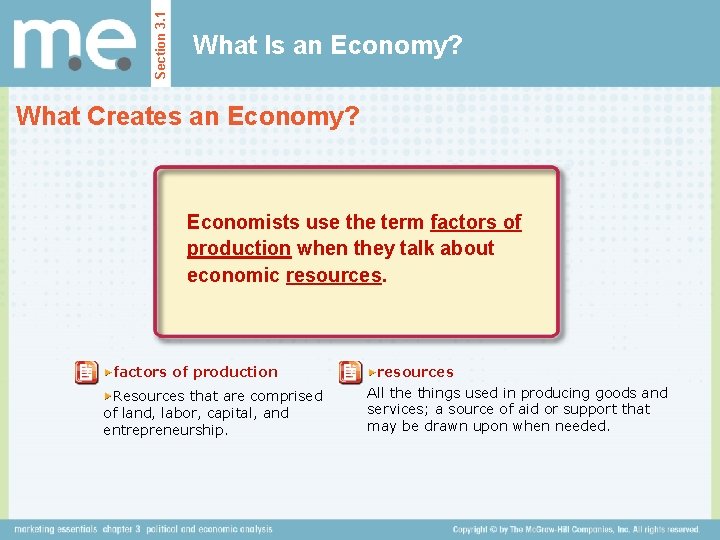 Section 3. 1 What Is an Economy? What Creates an Economy? Economists use the