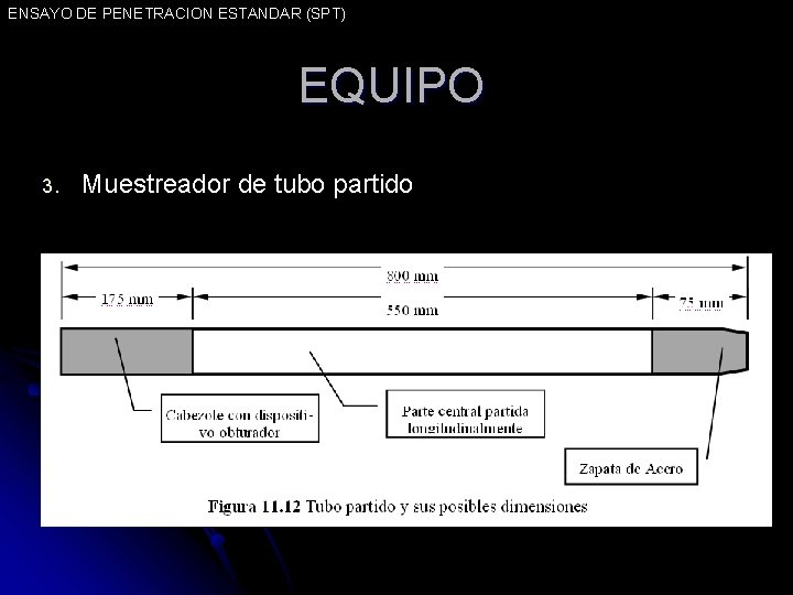 ENSAYO DE PENETRACION ESTANDAR (SPT) EQUIPO 3. Muestreador de tubo partido 