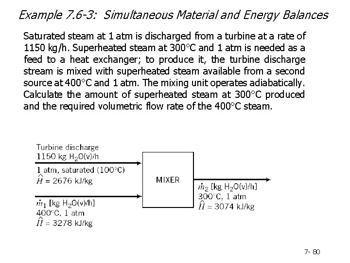 Example 7. 6 -3: Simultaneous Material and Energy Balances Saturated steam at 1 atm