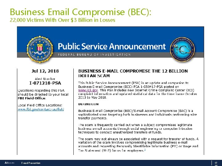 Business Email Compromise (BEC): 22, 000 Victims With Over $3 Billion in Losses Fraud