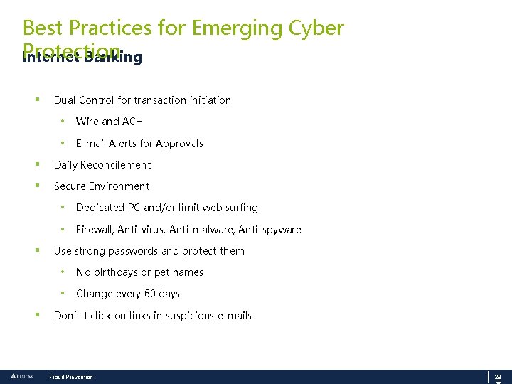 Best Practices for Emerging Cyber Protection Internet Banking § Dual Control for transaction initiation