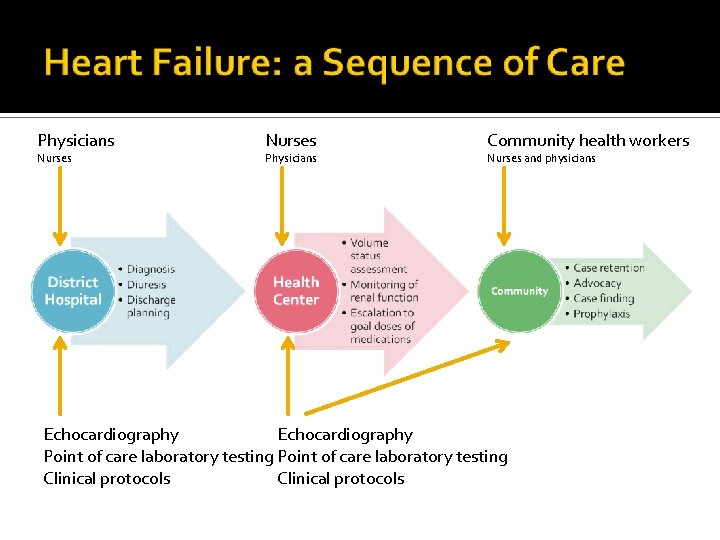 Physicians Nurses Physicians Community health workers Nurses and physicians Echocardiography Point of care laboratory