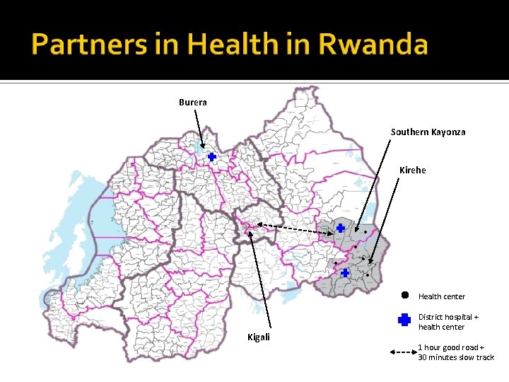 Burera Southern Kayonza Kirehe ● ● ● Health center Kigali District hospital + health