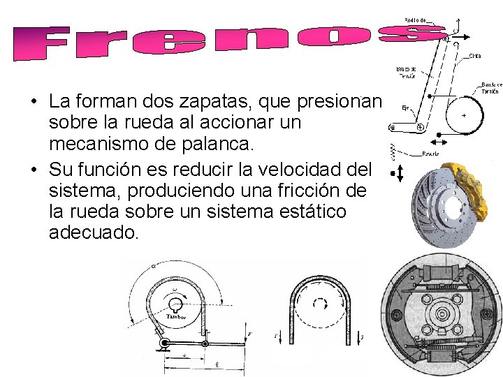  • La forman dos zapatas, que presionan sobre la rueda al accionar un