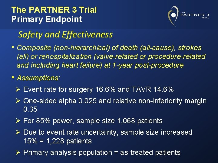 The PARTNER 3 Trial Primary Endpoint Safety and Effectiveness • Composite (non-hierarchical) of death