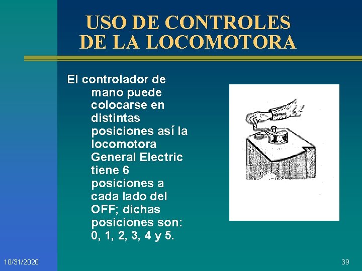 USO DE CONTROLES DE LA LOCOMOTORA El controlador de mano puede colocarse en distintas