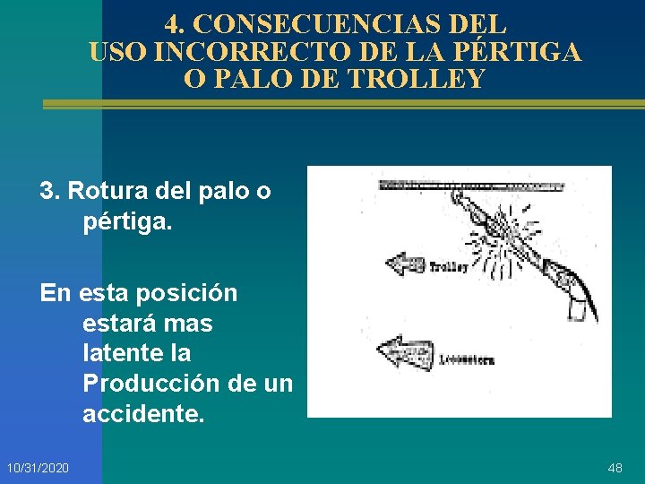 4. CONSECUENCIAS DEL USO INCORRECTO DE LA PÉRTIGA O PALO DE TROLLEY 3. Rotura