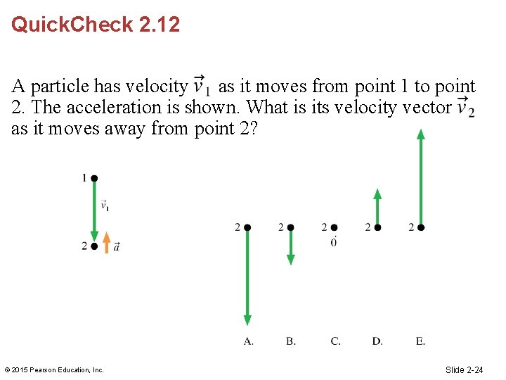 Quick. Check 2. 12 A particle has velocity as it moves from point 1