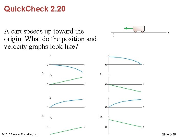 Quick. Check 2. 20 A cart speeds up toward the origin. What do the