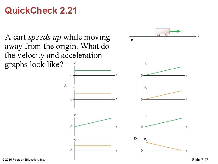 Quick. Check 2. 21 A cart speeds up while moving away from the origin.