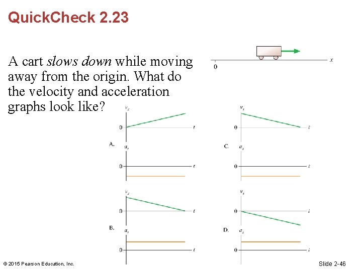 Quick. Check 2. 23 A cart slows down while moving away from the origin.