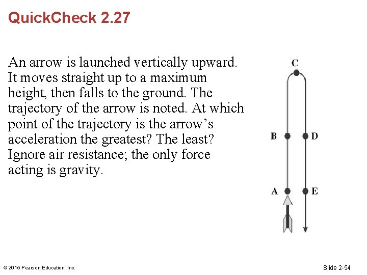 Quick. Check 2. 27 An arrow is launched vertically upward. It moves straight up