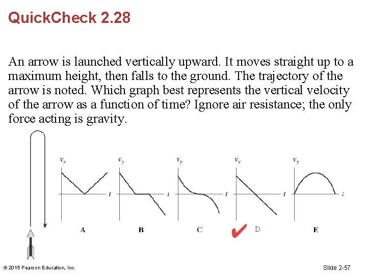 Quick. Check 2. 28 An arrow is launched vertically upward. It moves straight up