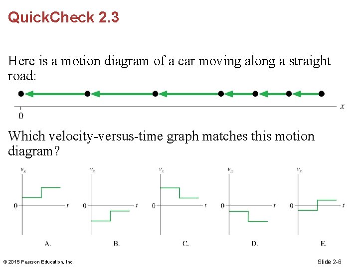 Quick. Check 2. 3 Here is a motion diagram of a car moving along