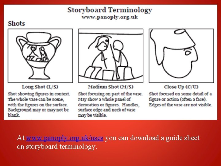 At www. panoply. org. uk/uses you can download a guide sheet on storyboard terminology.