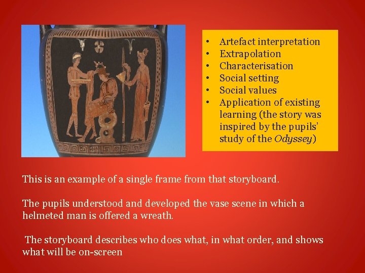  • • • Artefact interpretation Extrapolation Characterisation Social setting Social values Application of