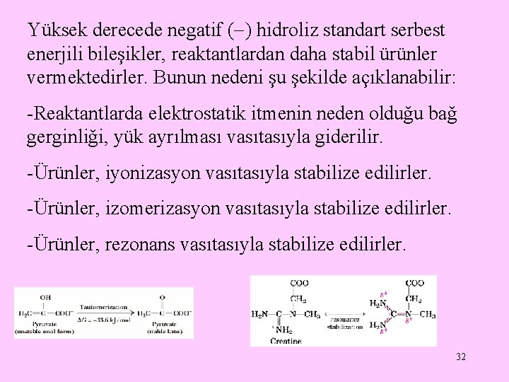 Yüksek derecede negatif ( ) hidroliz standart serbest enerjili bileşikler, reaktantlardan daha stabil ürünler
